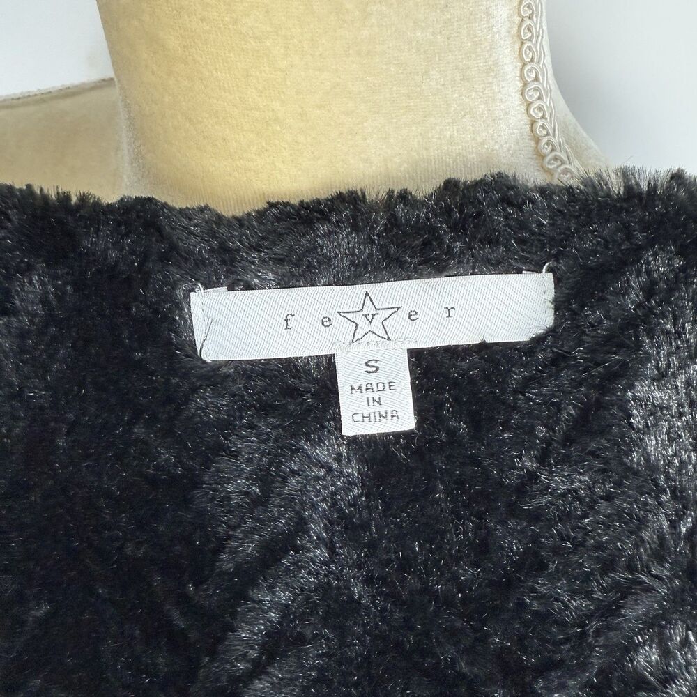 Fever Black Faux Fur Coat Women’s Size S Soft Plush Open Front Jacket - Picture 14 of 16